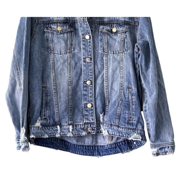 Arrive Denim Jacket Patches Distressed XL Boho Hippie Unique Fall - Picture 4 of 9